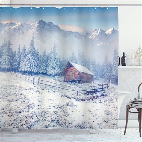 fabric winter shower curtain|farmhouse winter shower curtain.